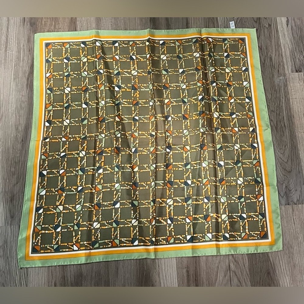 Silk Square Scarf in Olive, Orange & Lime